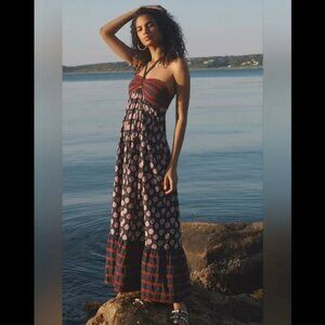 Anthropologie Zosime Halter Printed Maxi Dress in Navy Multi Size 6